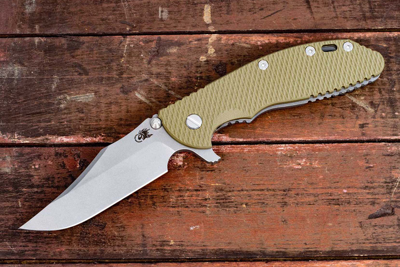 Rick Hinderer Knives XM-24 Bowie Working Finish Blade w/ Frame Lock and OD Green G10 Handle