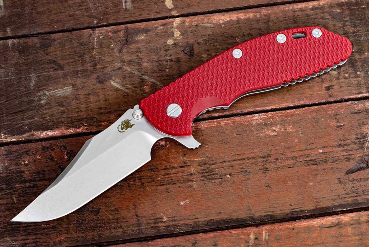 Rick Hinderer Knives XM-24 Bowie Stonewash Blade w/ Frame Lock and Red G10 Handle