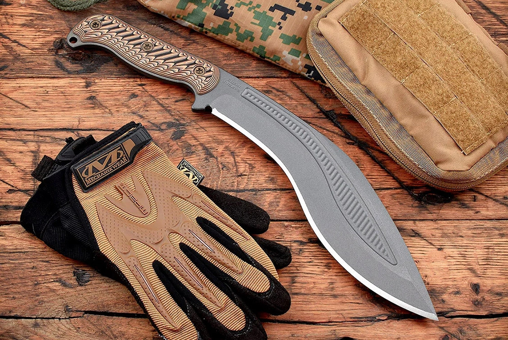 RMJ Tactical Kukri Fixed Blade Knife Tungsten Cerakote Blade w/ G