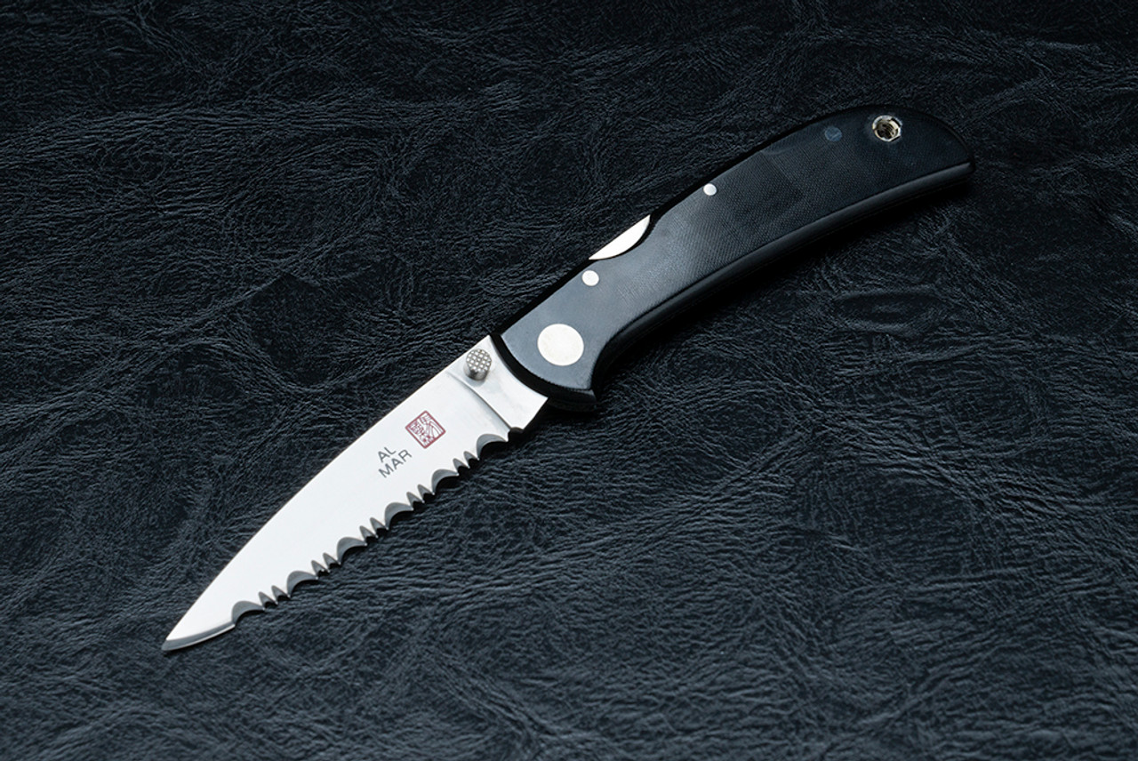 Al Mar Knives Falcon Ultralight Folding Knife Satin Serrated Blade w/ Black Linen Micarta Handle