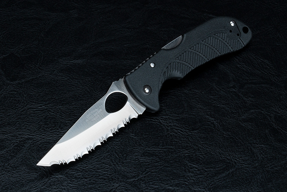 Emerson Knives Endeavor A2-FS Fully Serrated Satin Blade w/ Black