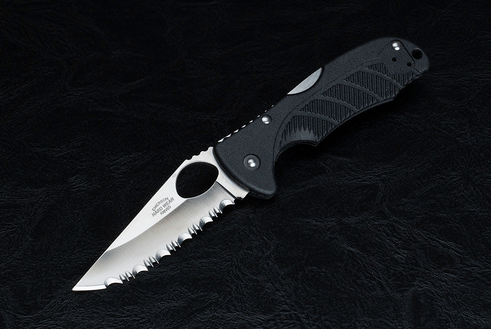 Emerson Knives Endeavor A2-FS Fully Serrated Satin Blade w/ Black