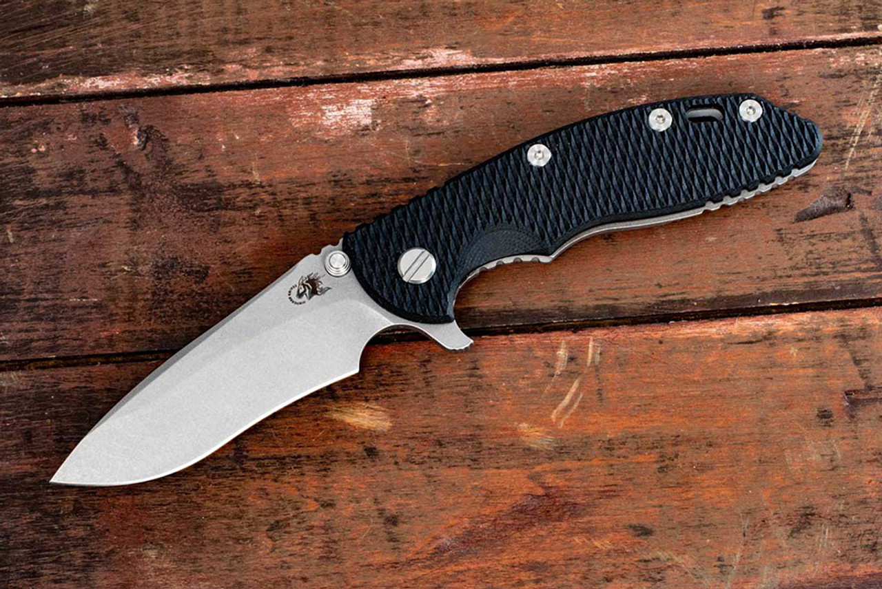 Rick Hinderer Knives XM-18 3.5" Drop Point Recurve Working Finish Blade w/ Frame Lock and Black G10 Handle