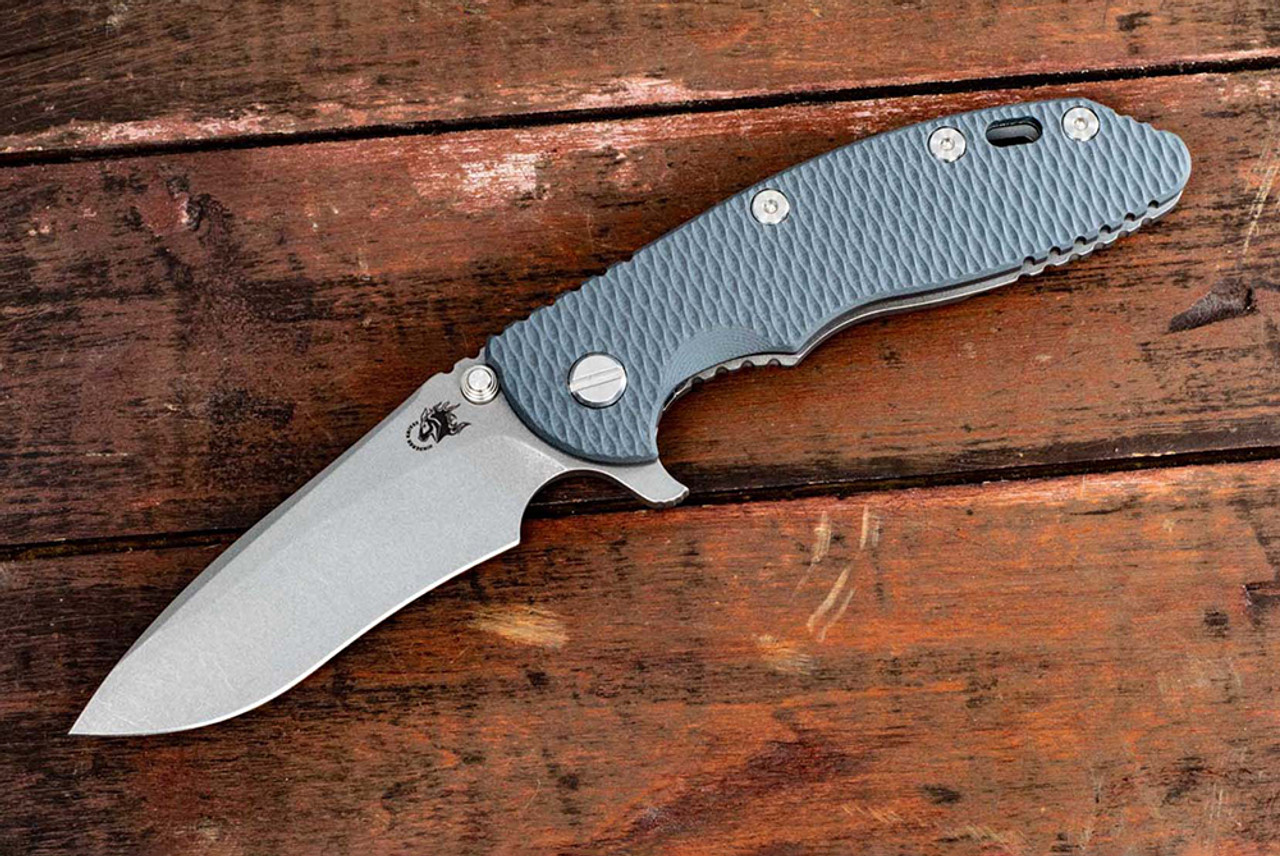 Rick Hinderer Knives XM-18 3.5" Drop Point Recurve Working Finish Blade w/ Frame Lock and Grey G10 Handle