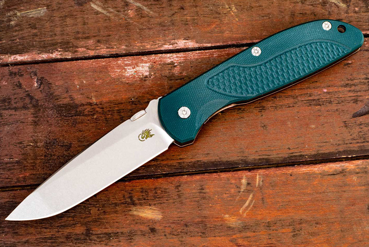 Rick Hinderer Knives FireTac Spanto Stonewash Blade w/ Bronze Frame Lock and Dark Green G10 Handle