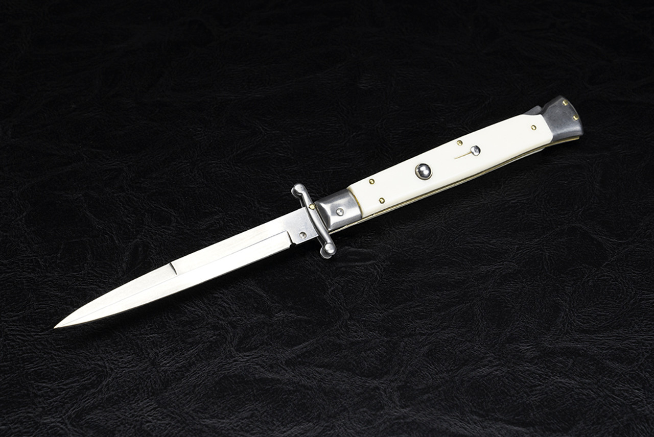 Frank Beltrame Knives 11" Italian Stiletto Swinguard Automatic Bayonet Knife Imitation Ivory Polished Blade