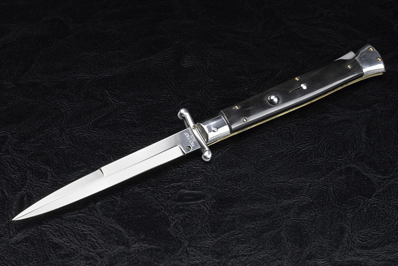 Frank Beltrame Knives 11" Italian Stiletto Swinguard Automatic Bayonet Knife Imitation Buffalo Horn Polished Blade