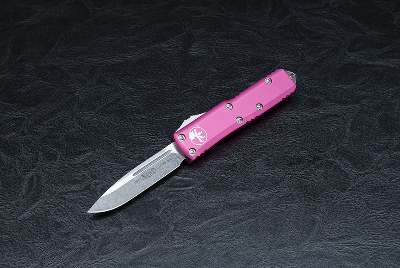 Microtech Knives UTX-85 S/E OTF Automatic Knife Stonewashed Blade w/ Pink Handle - 231-10PK