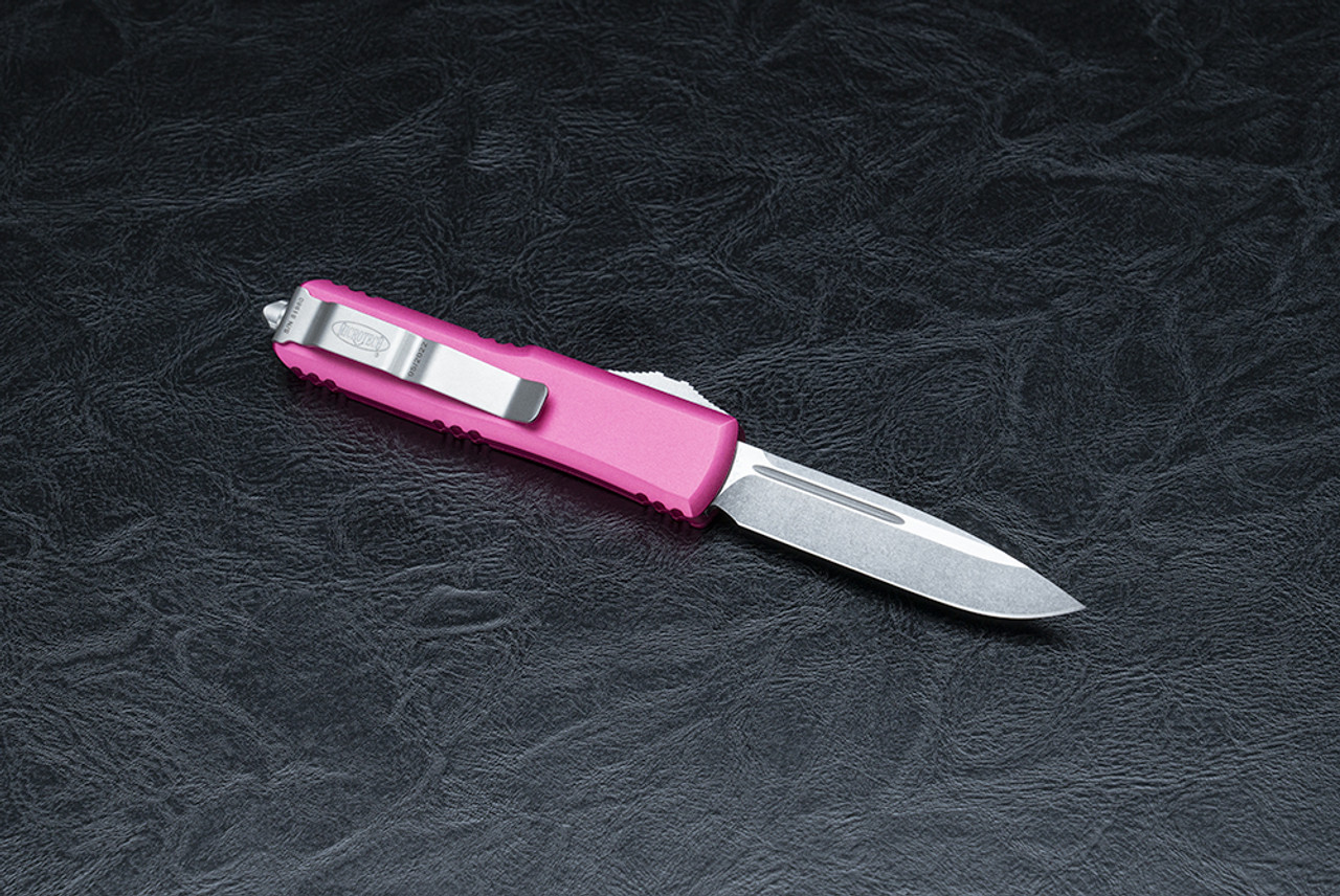 Microtech Knives Ultratech S/E OTF Automatic Knife Stonewashed Blade w/ Pink  Handle - 121-10PK - Tactical Elements Inc