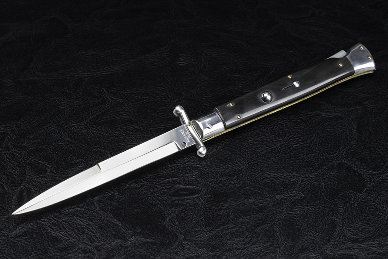 Frank Beltrame Knives 11" Italian Stiletto Swinguard Automatic Bayonet Knife Buffalo Horn Polished Blade