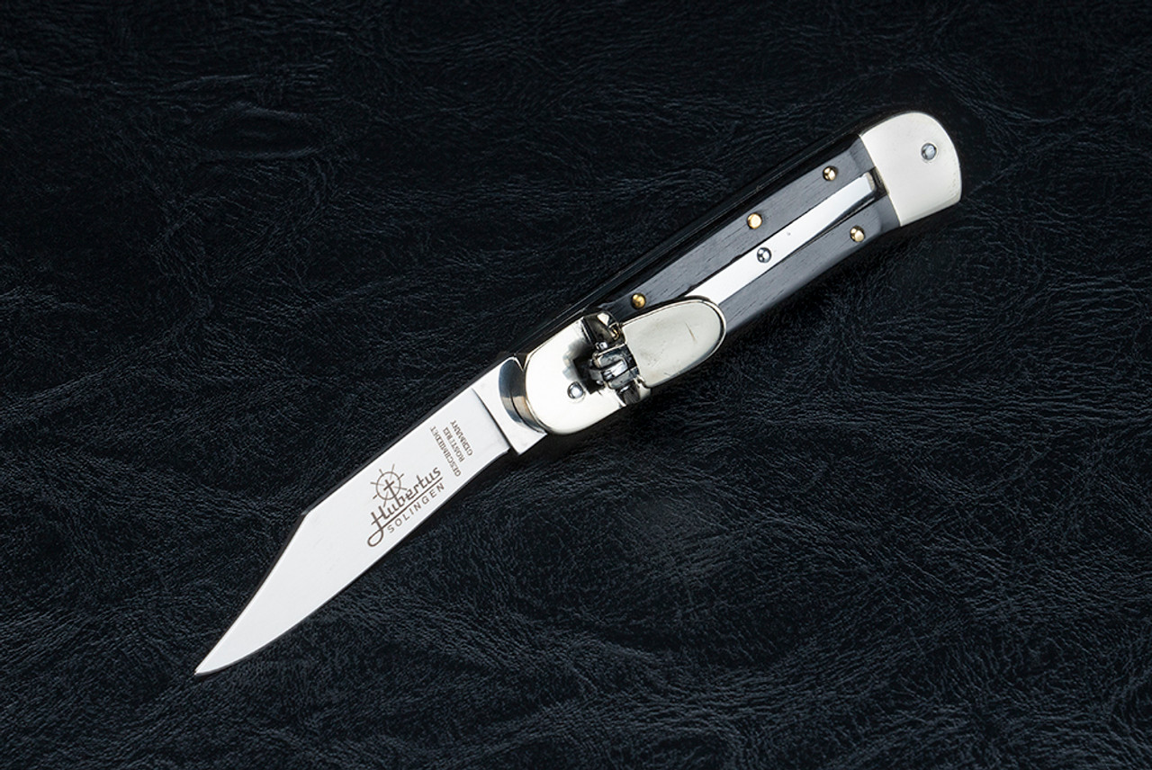Hubertus Knives Small size No. 8 Lever Lock Automatic Knife Clip Point Blade w/ Ebony Handles - 68.110.HZ.08