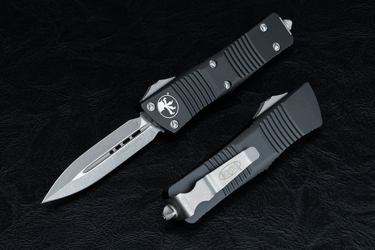 Microtech Knives Troodon D/E OTF Automatic Knife Dagger Apocalyptic Standard Blade w/ Black Handle  - 138-10AP