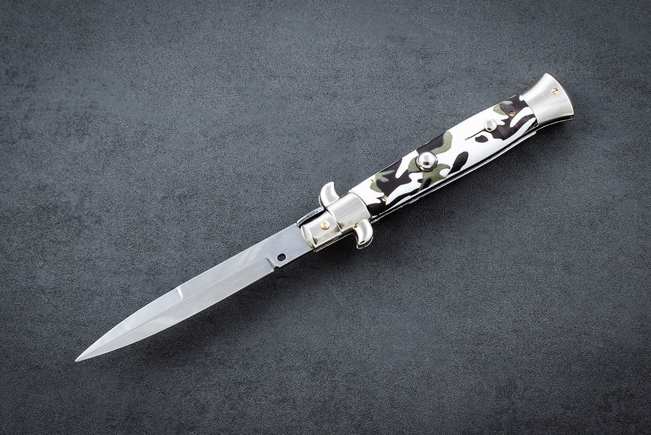 Frank Beltrame Knives 9" Italian Stiletto Automatic Bayonet Knife Polished Blade w/ Urban Camo Handle 