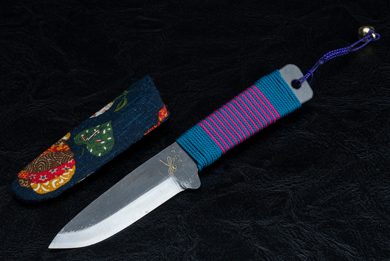 Nagao Higonokami Kogatana Bannou Drop Point Black Blade Teal/Pink Handle Wrap w/ Sheath