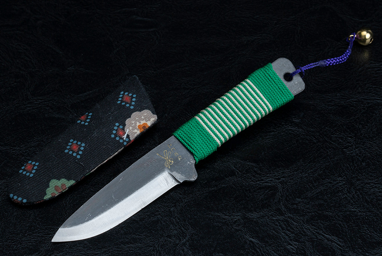 Nagao Higonokami Kogatana Bannou Drop Point Black Blade Green/White Handle Wrap w/ Sheath