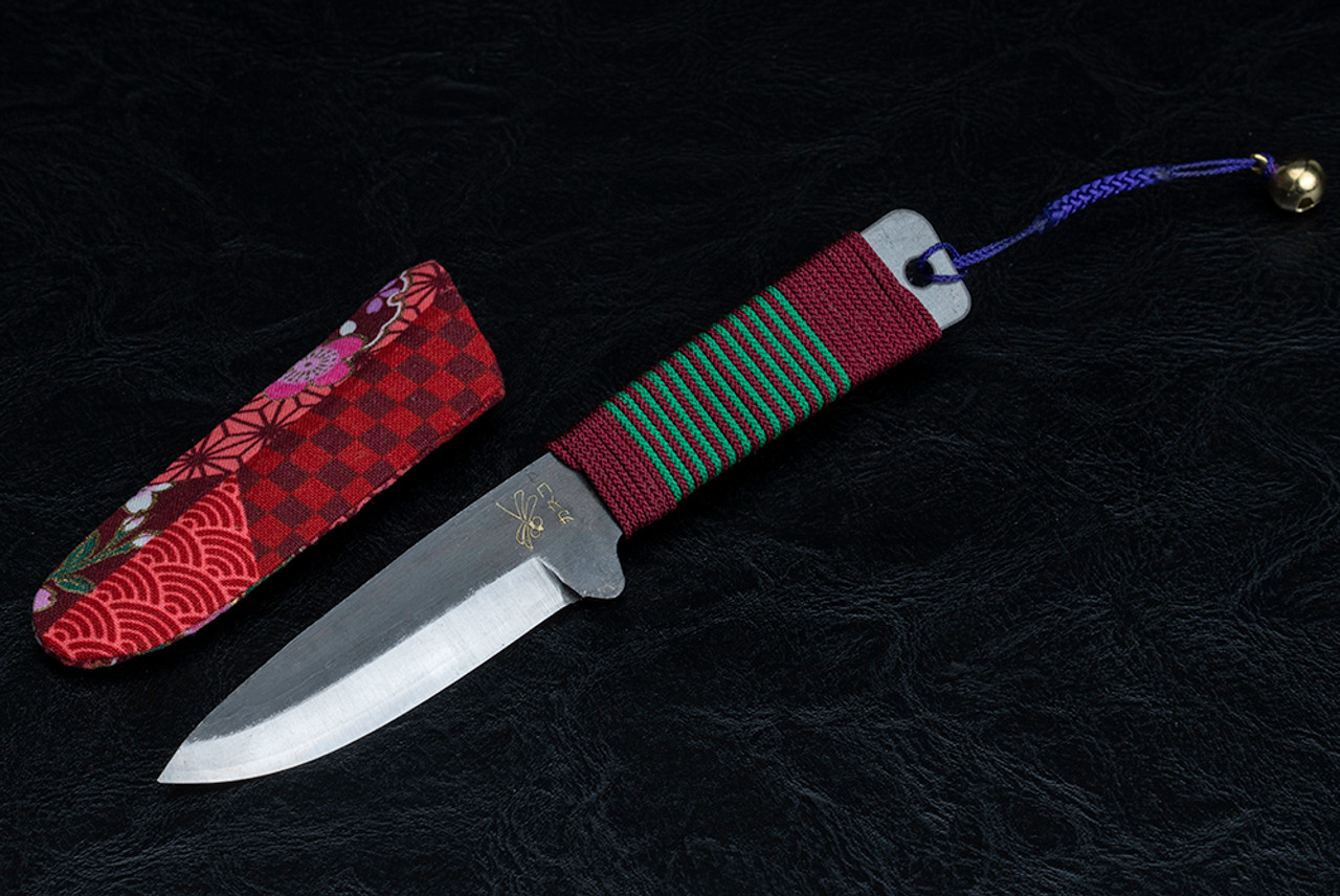 Nagao Higonokami Kogatana Bannou Drop Point Black Blade Maroon/Fade Green Handle Wrap w/ Sheath