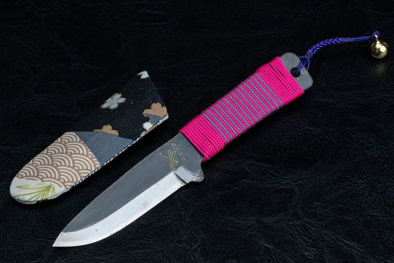 Nagao Higonokami Kogatana Bannou Drop Point Black Blade Pink/Fade Purple Handle Wrap w/ Sheath