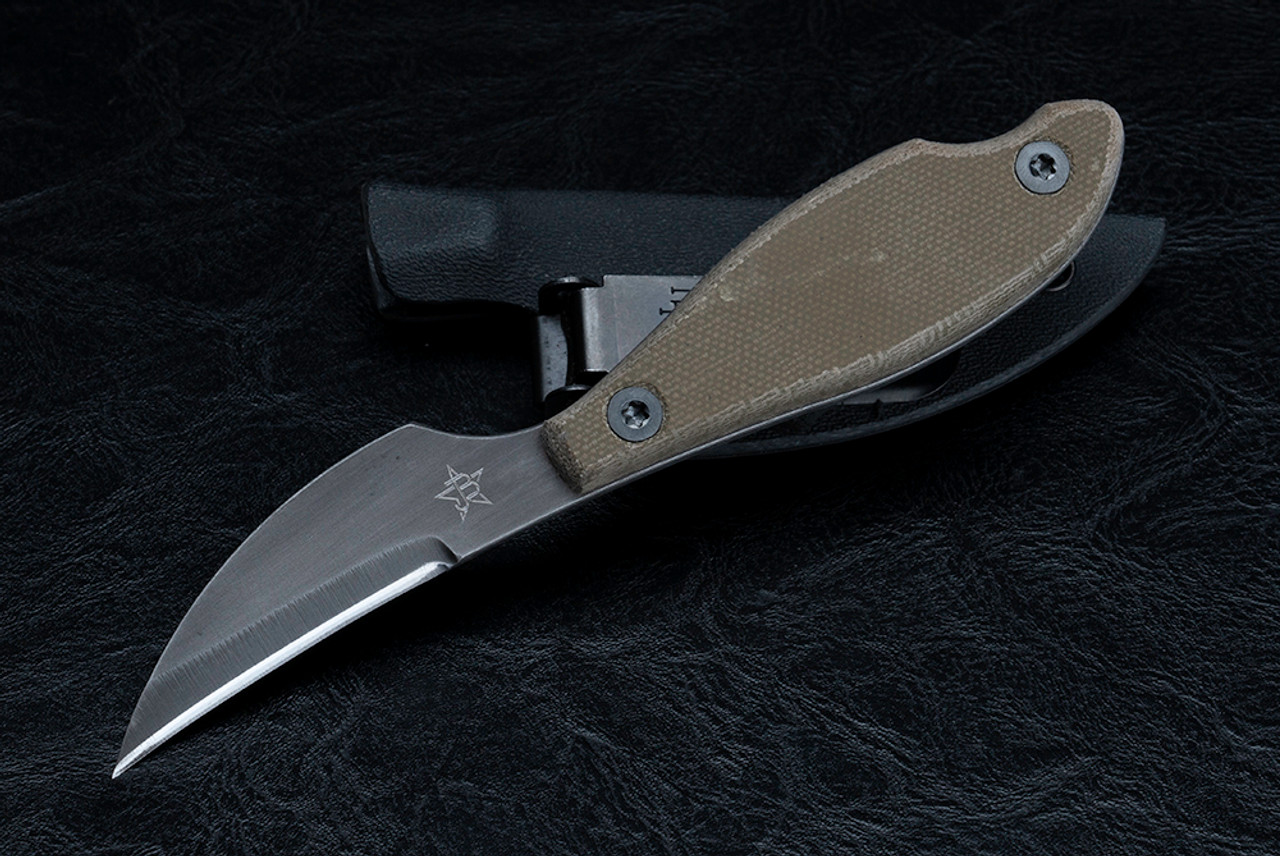 JB Knife and Tool Sakit Fixed Blade Knife Black Blade w/ OD Green Canvas Micarta And Kydex