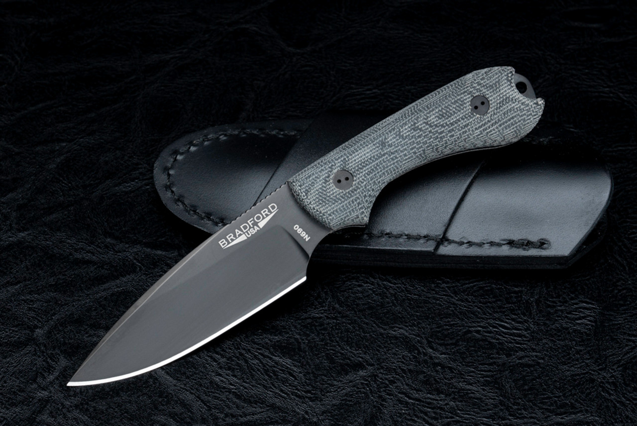 Bradford Knives Guardian 3 Fixed Blade N690 Black DLC Finish w/ 3D Black G-10 Handles and Leather Sheath