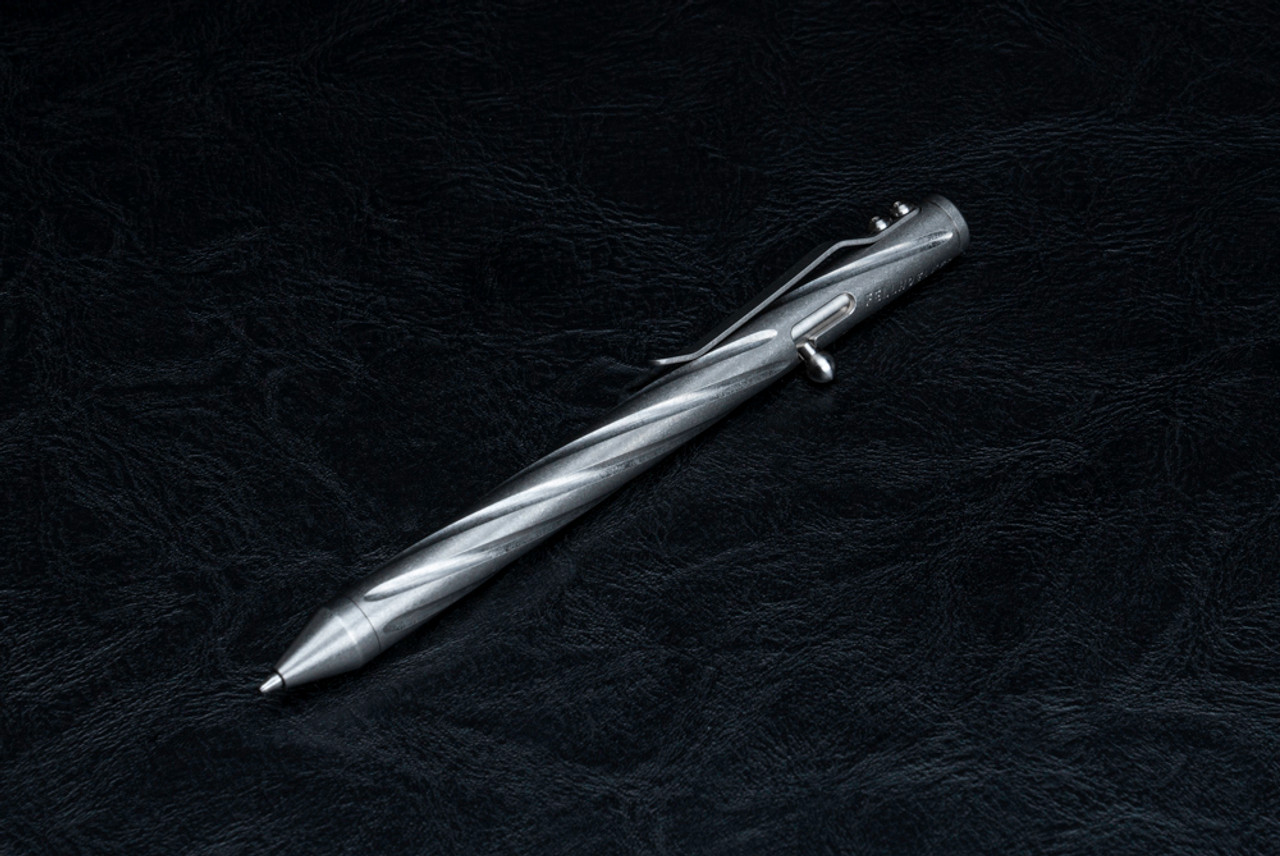 Fellhoelter Knives TiBolt Full Size Stonewashed Titanium Pen Spiral Fluted 