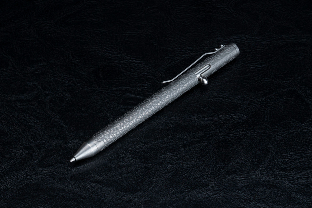 Fellhoelter Knives TiBolt Full Size 2-Tone Stonewashed Titanium Pen w/ Pentagram Engravings