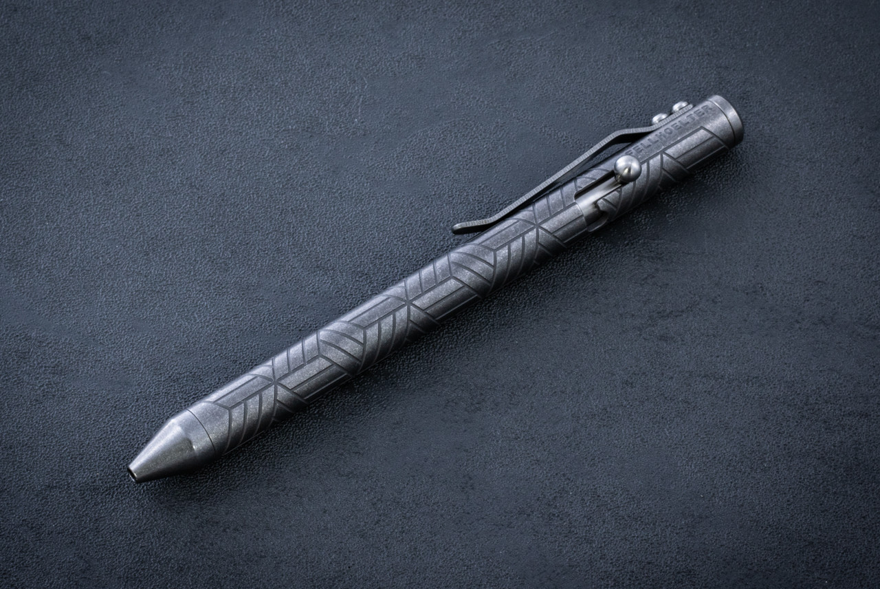 Fellhoelter Knives TiBolt Full Size 2-Tone Stonewashed Titanium Pen w/ ISO Engravings