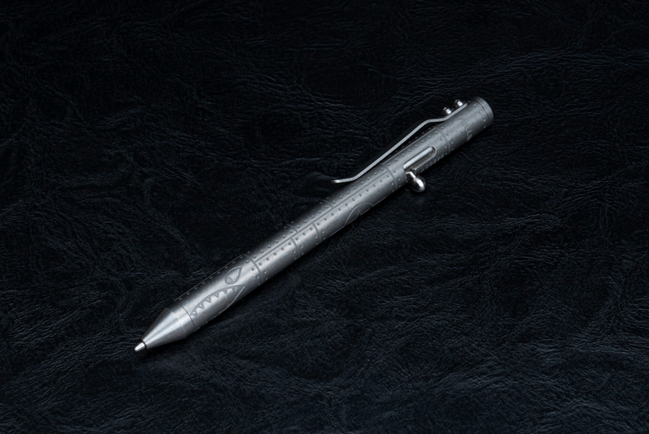 Fellhoelter Knives TiBolt Full Size 2-Tone Stonewashed Titanium Pen w/ Warthog Engravings