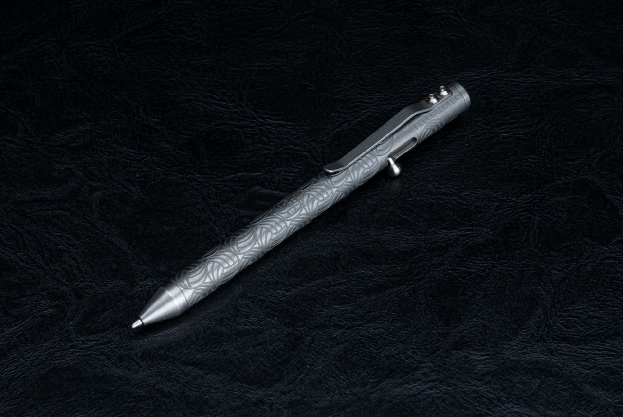 Fellhoelter Knives TiBolt Full Size 2-Tone Stonewashed Titanium Pen w/ Wilson Engravings