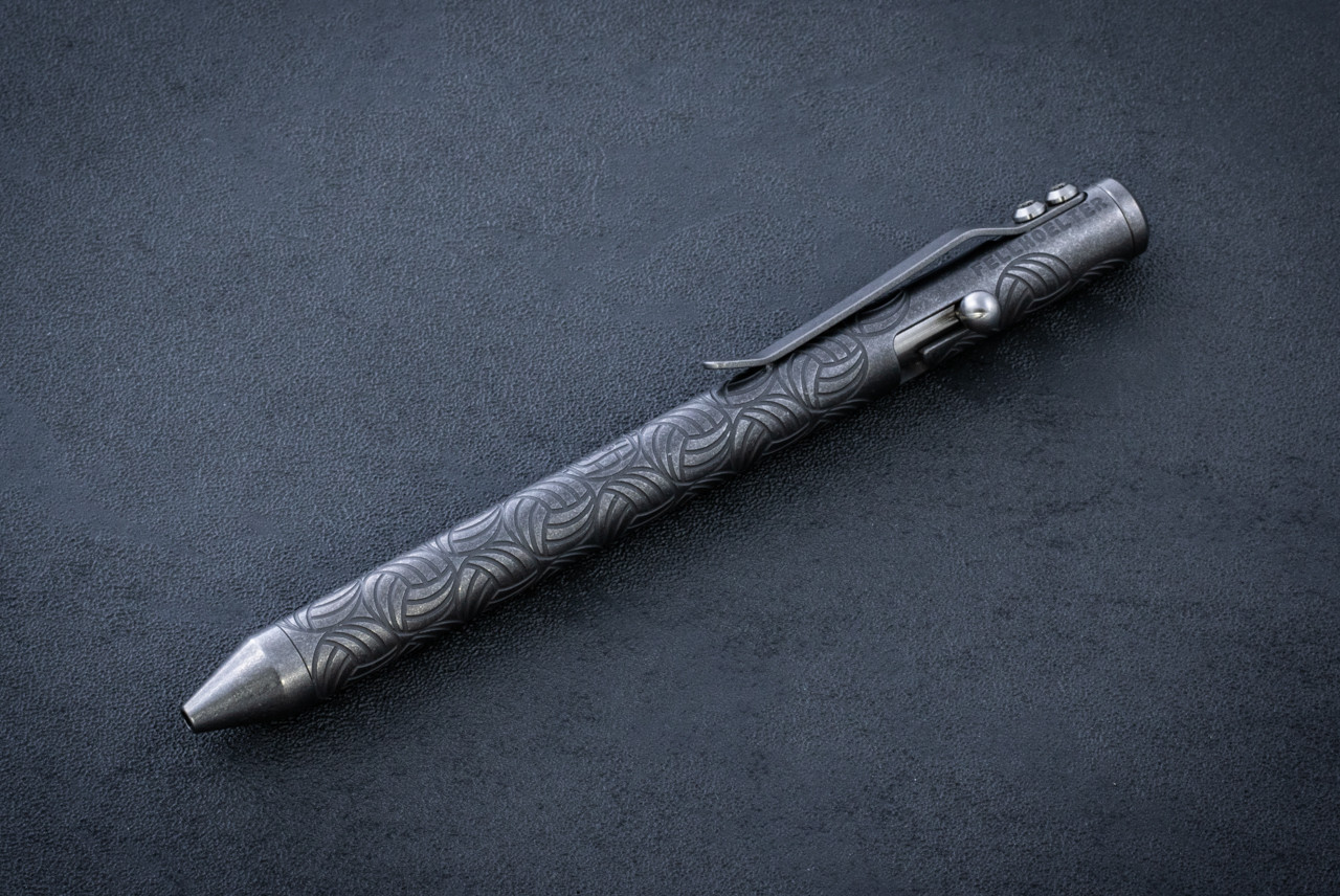 Fellhoelter Knives TiBolt Full Size 2-Tone Stonewashed Titanium Pen w/ Wilson Engravings