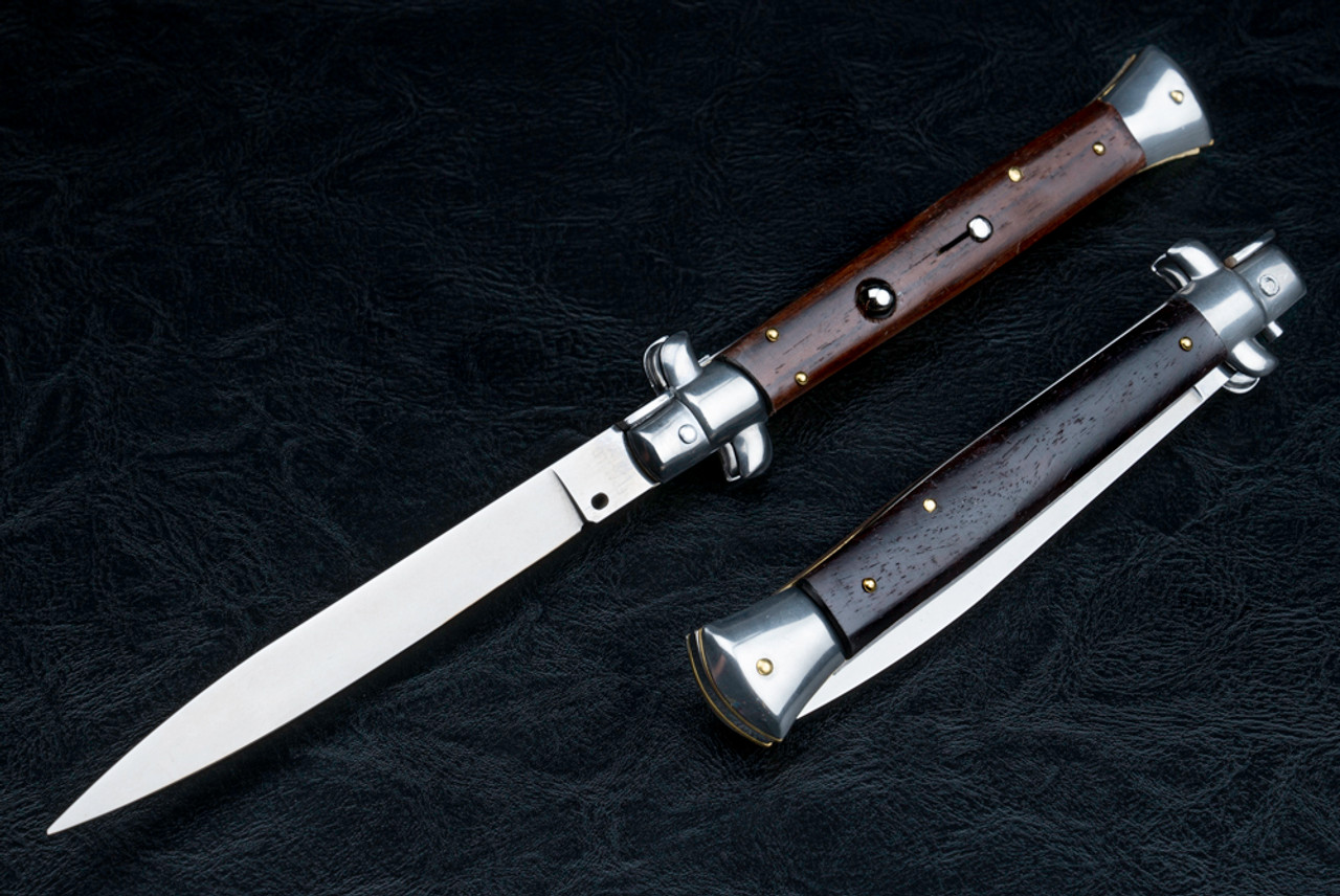 Frank Beltrame Knives 11" Italian Stiletto Automatic Spear Point Knife Ebony Wood Polished Blade