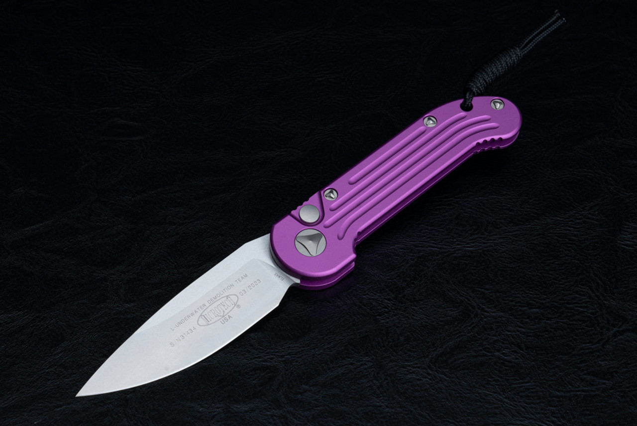 Microtech Knives L.U.D.T. S/E Automatic Knife Stonewash Blade w/ Violet Aluminum Handle - 135-10VI