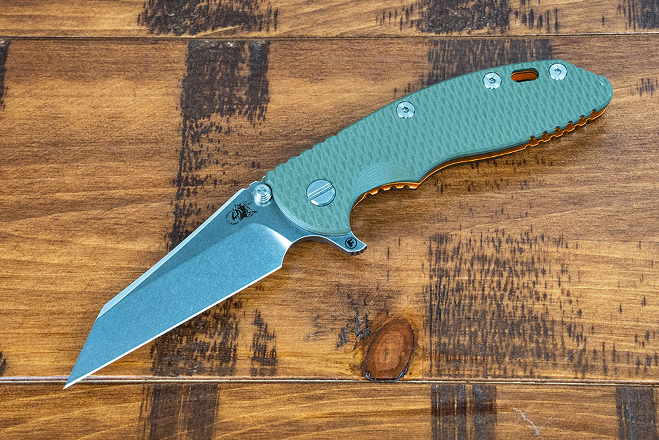 Rick Hinderer Knives XM-18 3.5" Fatty Wharncliffe S45VN Stonewash Blade w/ Bronze Frame Lock and OD Green G10 Handle