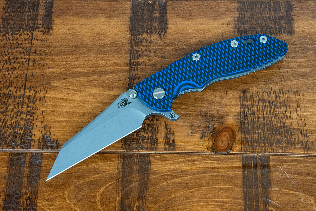 Rick Hinderer Knives XM-18 3.5" Fatty Wharncliffe S45VN Working Finish Blade w/ Frame Lock and Blue/Black G10 Handle