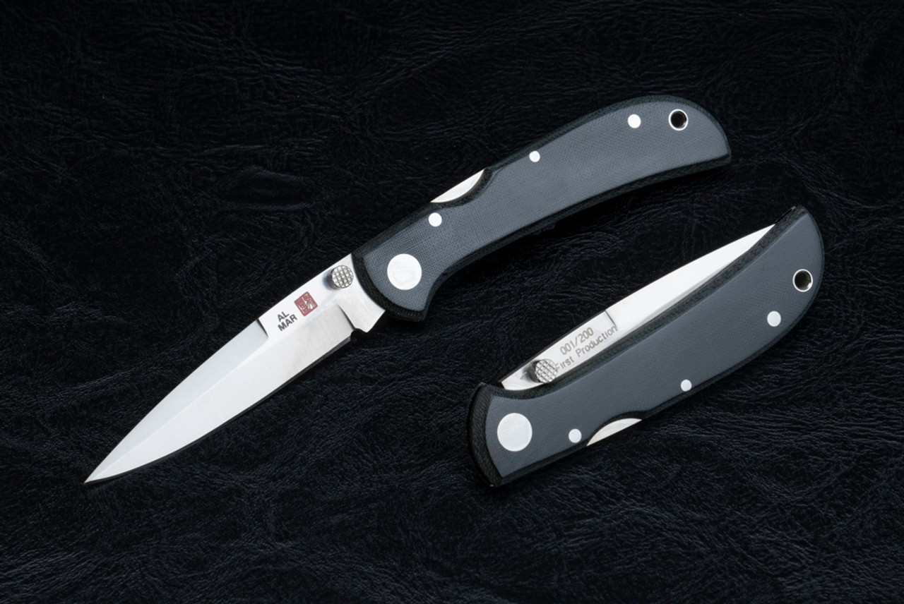 Al Mar Knives Hawk Ultralight 1st Production Folding Knife Polished Blade w/ Black Linen Micarta Handle -  1002UBK2T