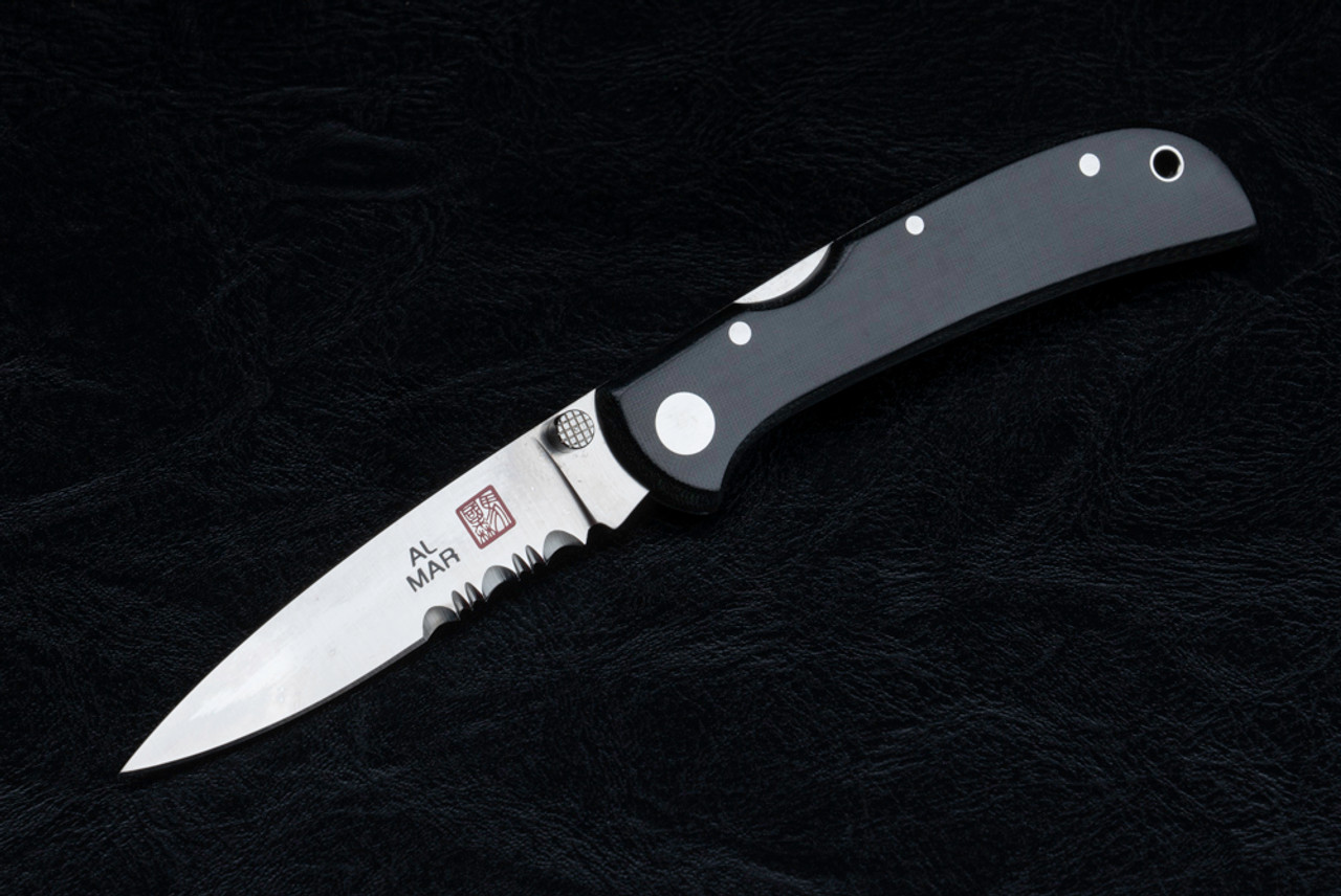 Al Mar Knives Hawk Ultralight  Folding Knife Polished Blade w/ Black Linen Micarta Handle Serial #002 of 200 -  1002UBK4