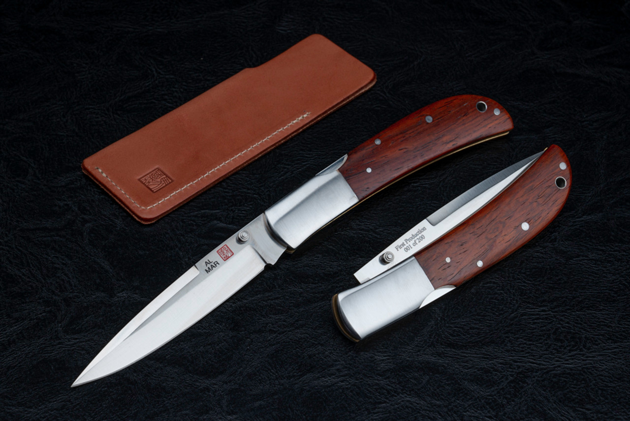 Al Mar Knives Eagle Classic First Production Folding Knife Satin Talon Blade w/ Cocobolo Handle and Leather Pouch -  1005CT