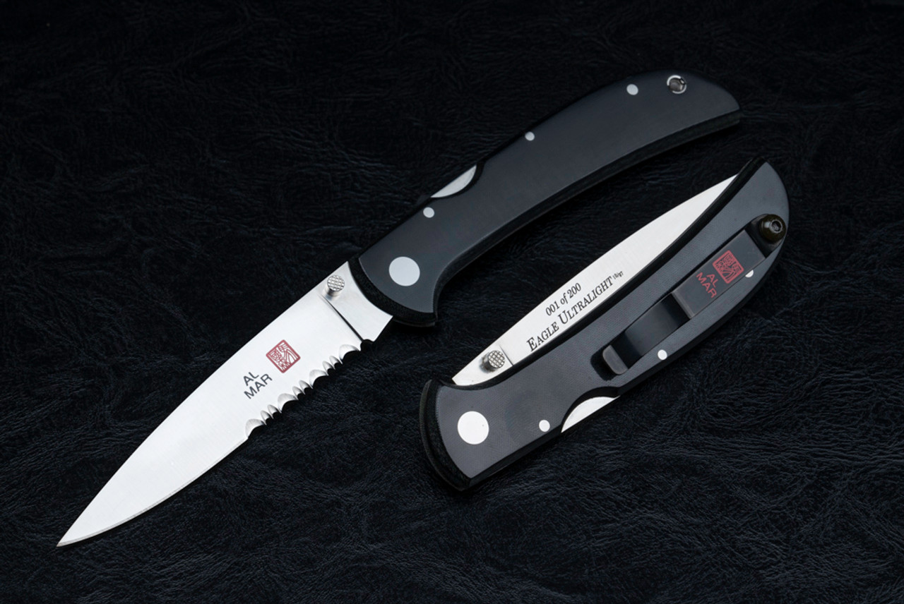 Al Mar Knives Eagle Ultralight Folding Knife Satin Blade w/ Black Linen Micarta Handle - 1005UBK4