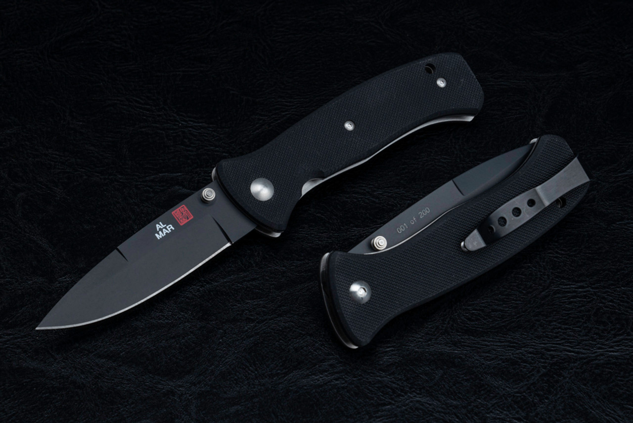 Al Mar Knives Mini SERE 2000 Tactical Folding Knife Black Blade w/ Black G-10 Handles - MS2KB