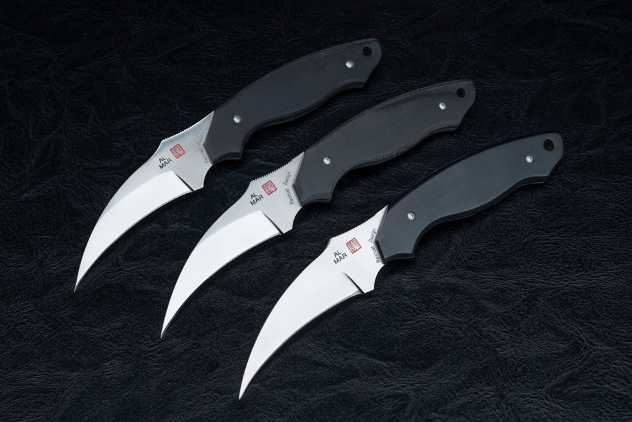 Al Mar Knives Backup Model 2 Hawkbill Fixed Blade Knife Satin Blade w/ Black Linen Black Micarta Handles - BU2-2 - WITHOUT  SHEATH