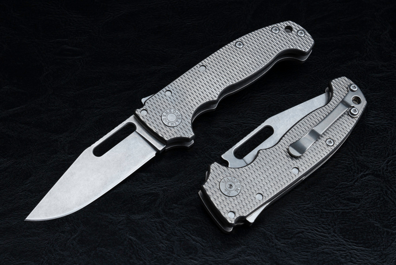 Demko Knives MG AD20 Clip Point 3V Stonewashed Blade Shark Lock w/ Textured Titanium Handles