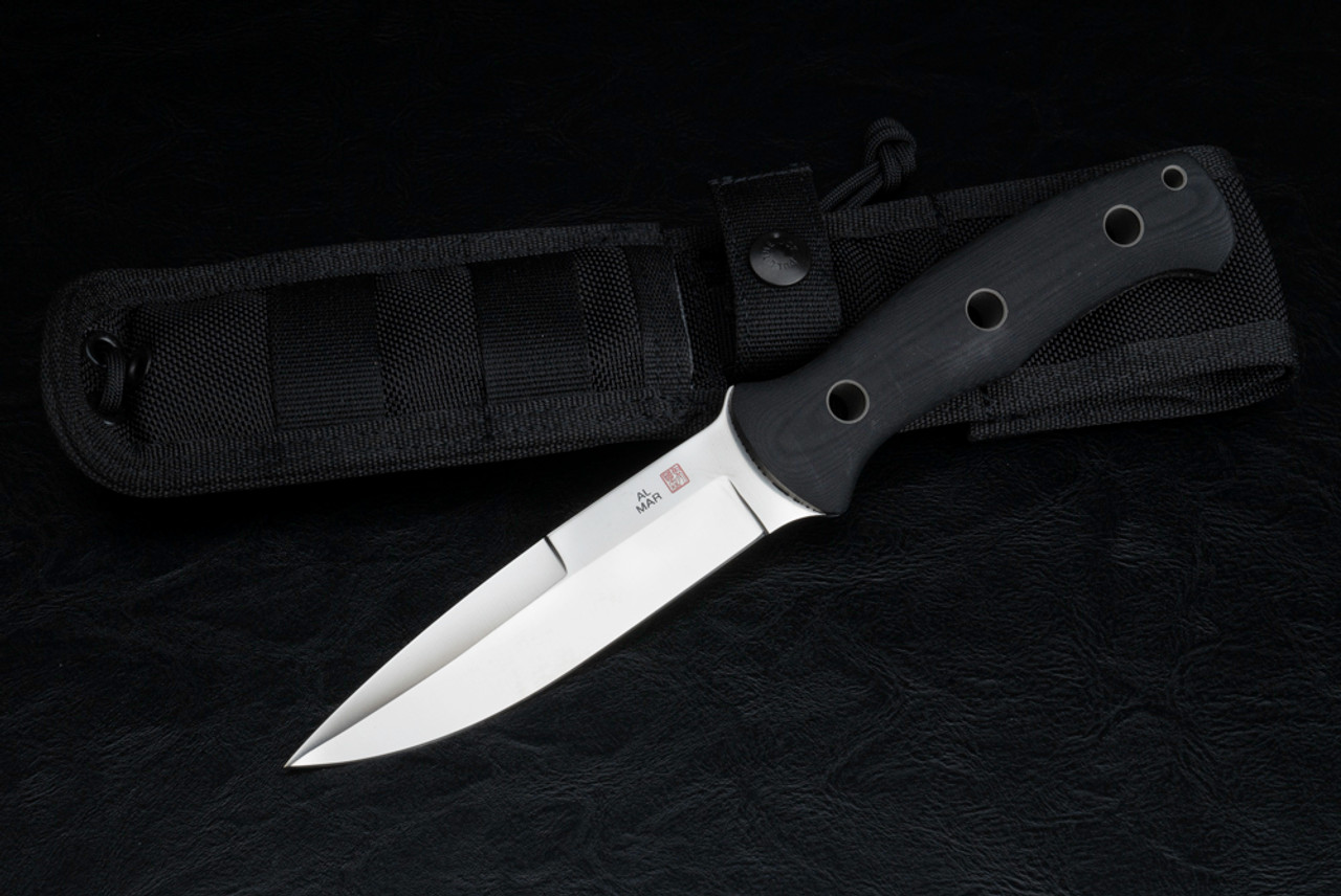 Al Mar Knives SERE Operator Fixed Blade Knife Satin Blade w/ Black Linen Micarta Handles and Nylon Sheath - SRO-V