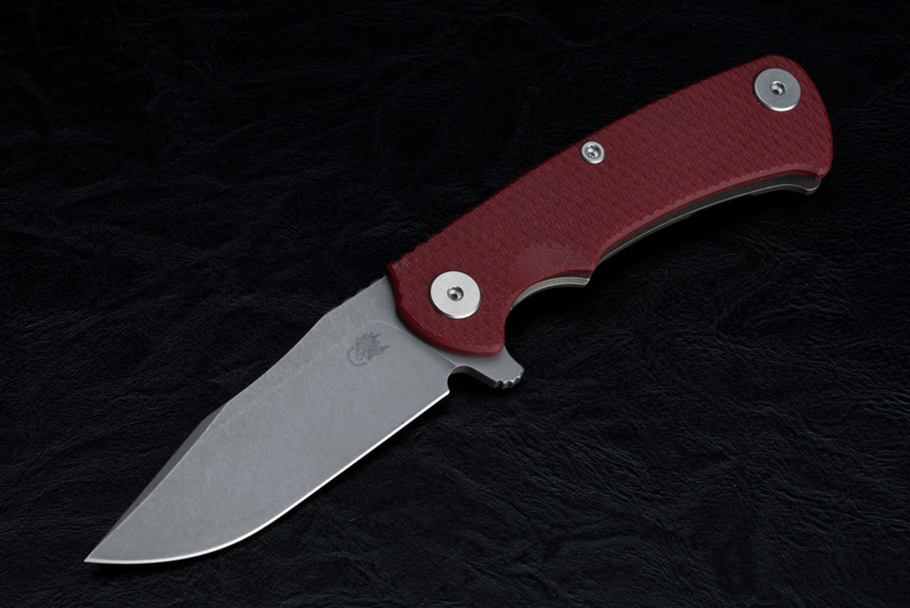 Rick Hinderer Knives Project X Clip Point MagnaCut Working Finish Blade w/ Battle Bronze Frame Lock and Red G10 Handle