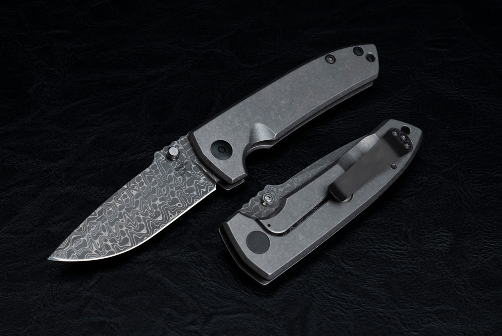 Les George Knives VECP Folding Knife Hand Ground Damascus Blade w