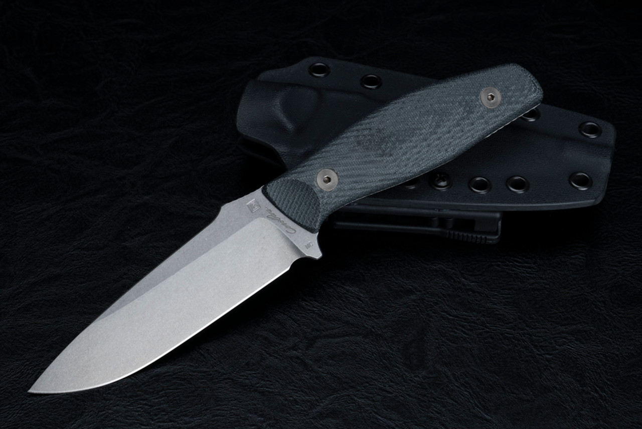 Carothers Performance Knives DEK1 Fixed Blade Knife Magnacut Stonewashed Blade w/ Black Canvas Micarta Handle and Sheath