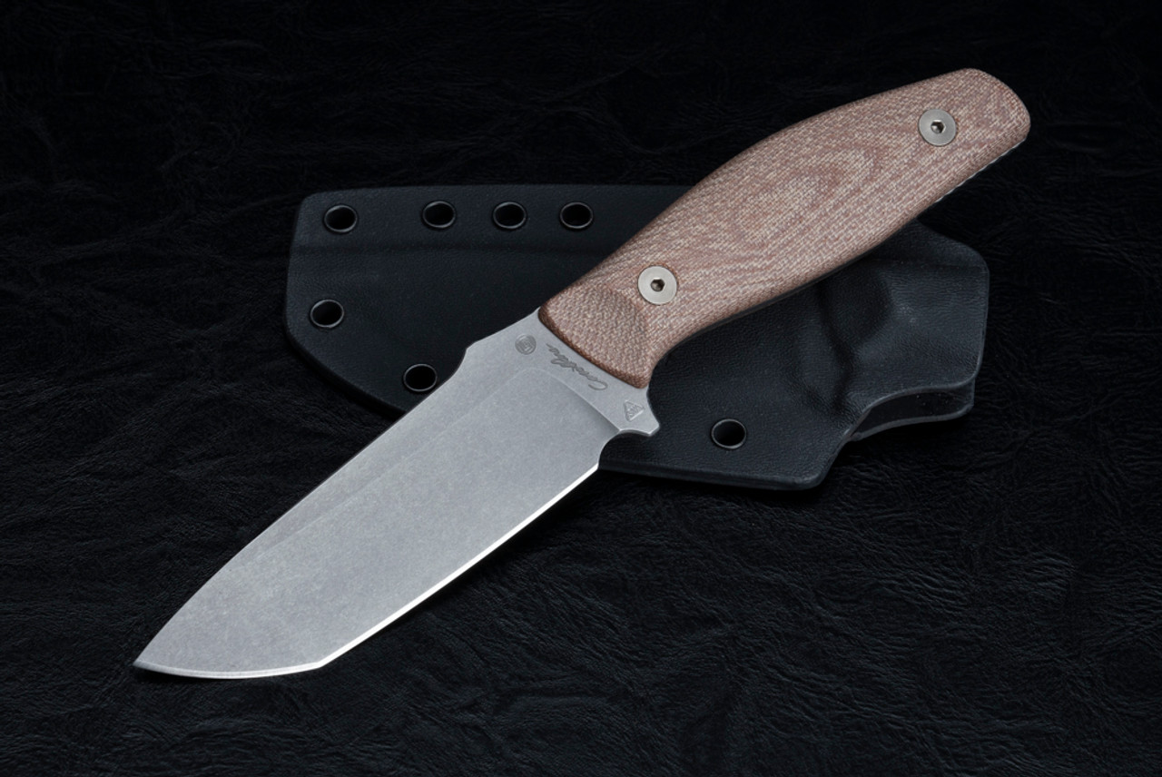 Carothers Performance Knives DEK2 Fixed Blade Knife CPM-3V Stonewashed Blade w/ Natural Canvas Micarta Handle and Sheath