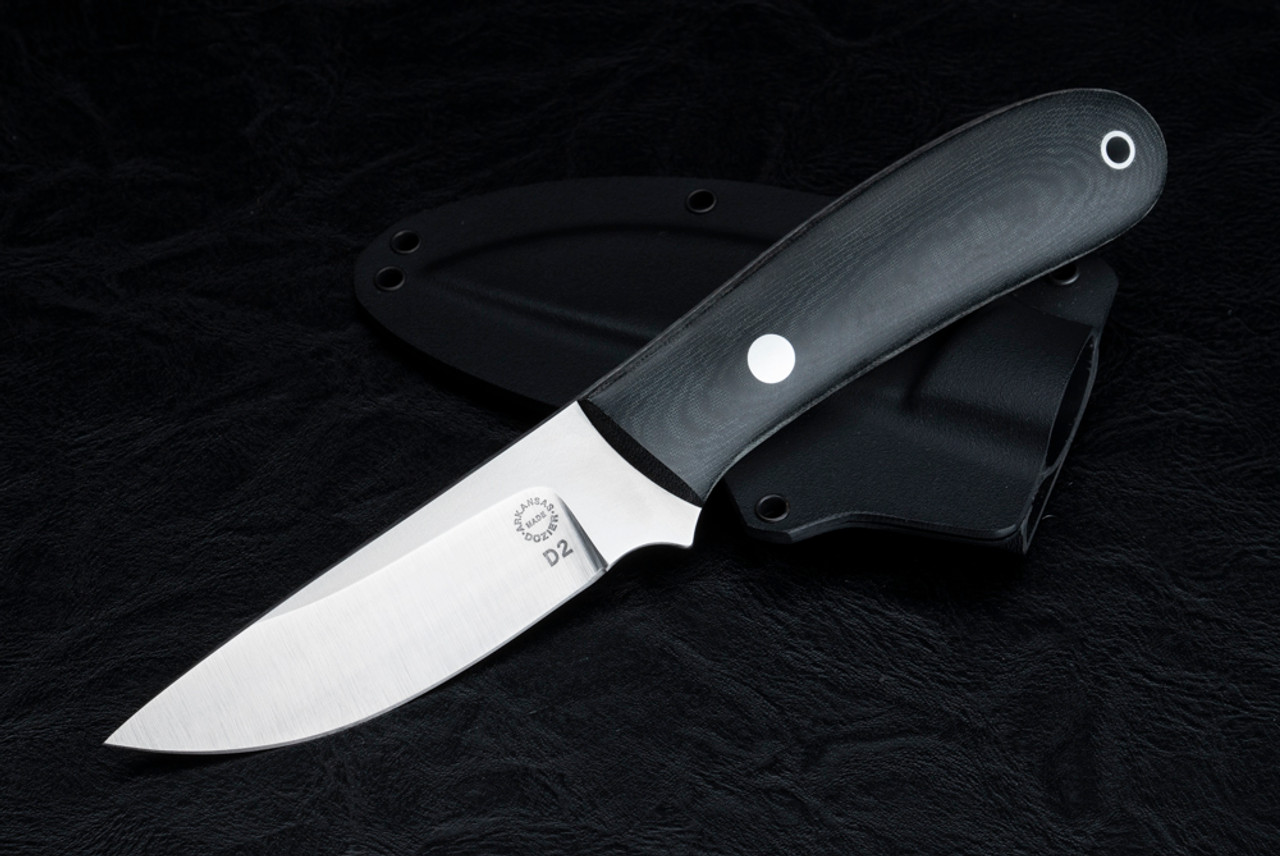 Bob Dozier Knives Custom K-16 Yukon Pro Skinner Fixed Blade Satin Finish w/ Black Micarta Handle and Sheath