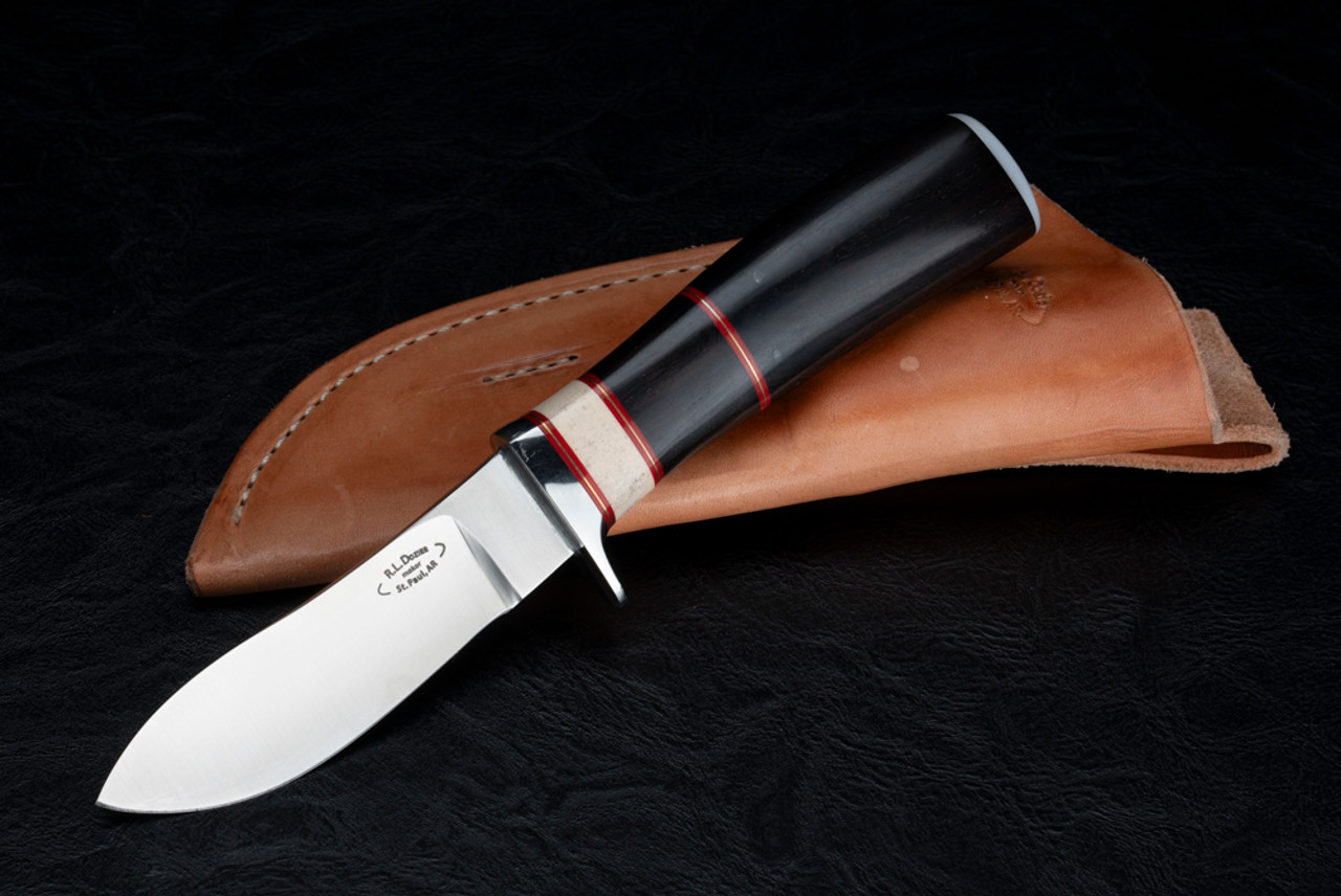 Bob Dozier Knives Custom Fixed Blade Satin Finish w/ Black Micarta Handle and Leather Sheath