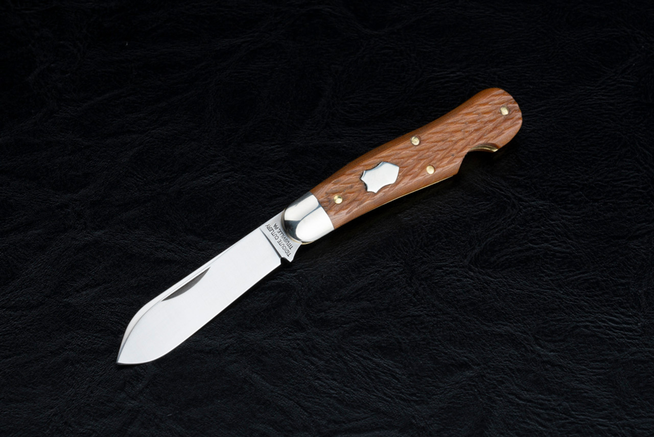 Great Eastern Cutlery Tidioute Cutlery Dog Leg Jack Slipjoint Satin Blade w/ Jigged Natural Linen Micarta Handle - 562123EO