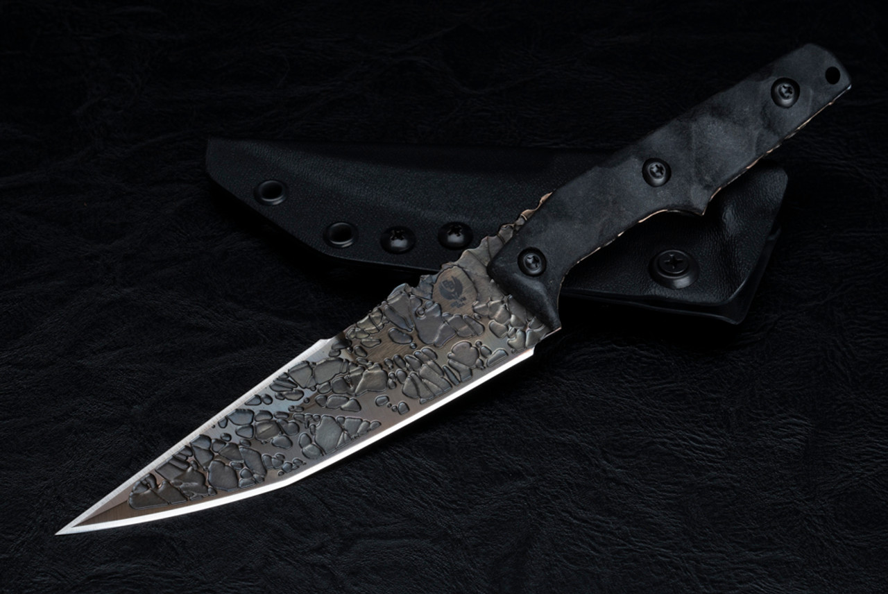 Bawidamann Blades Custom Nameless Acid Etched Spectral Pearl Patina Blade w/ Sheath and Discreet Carry Concepts Clip
