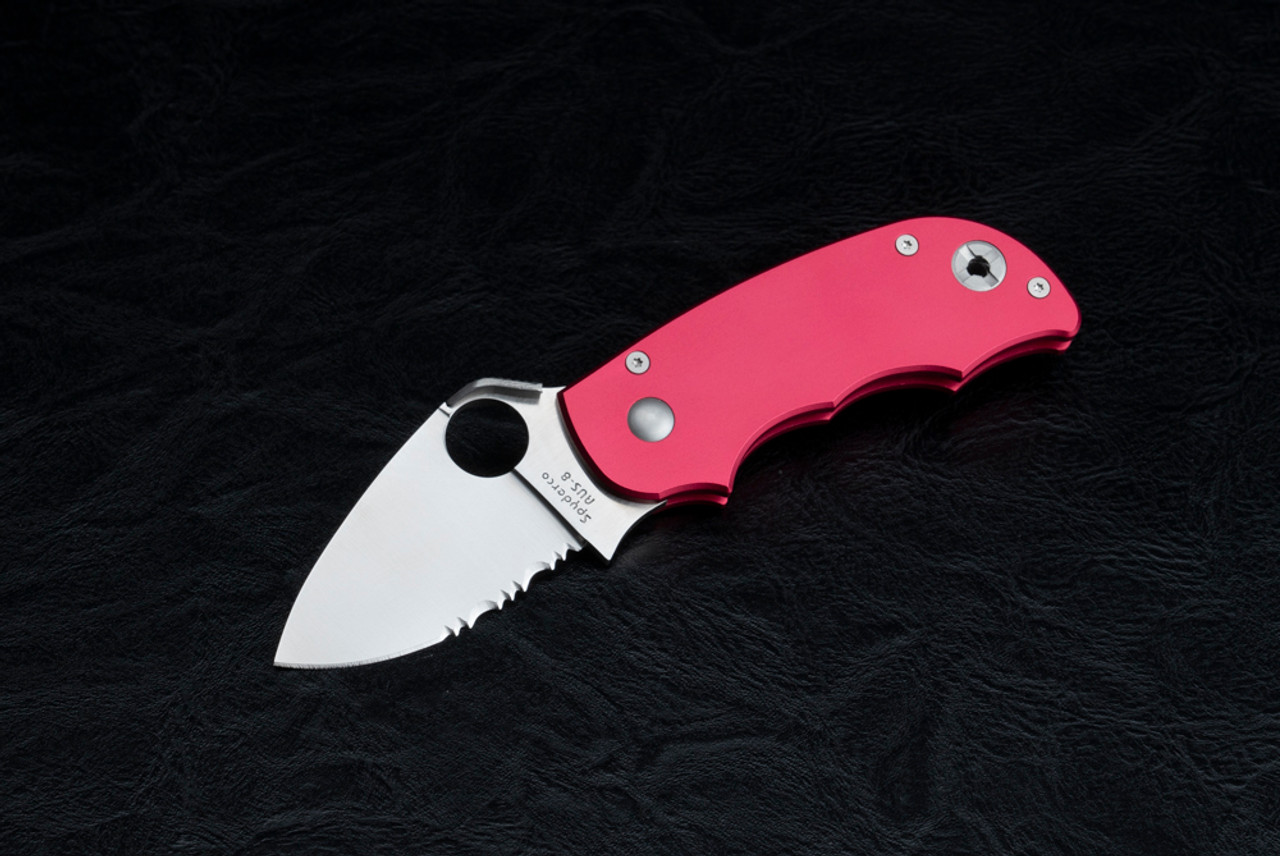 Spyderco Knives Salsa Pocket Knife Tumbled Partially Serrated Blade w/ Red Aluminum Handles  - C71CBPS